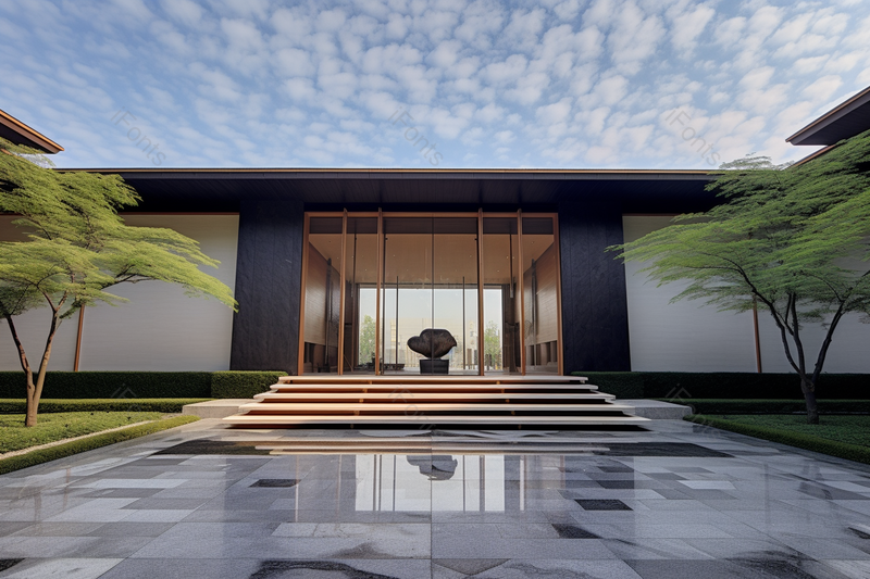 天空下中式售楼处大门,高清,摄影图,摄影图片,图片大全,摄影图免费下载